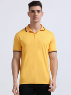 front view of primoknit drift polo tshirt unisex for men Yellow