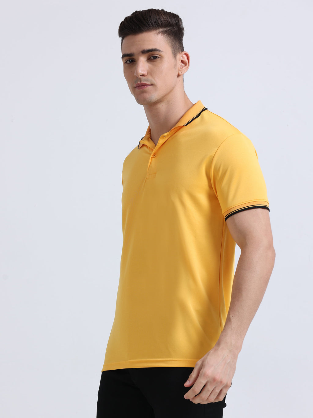 front  left view of primoknit drift polo tshirt unisex for men Yellow