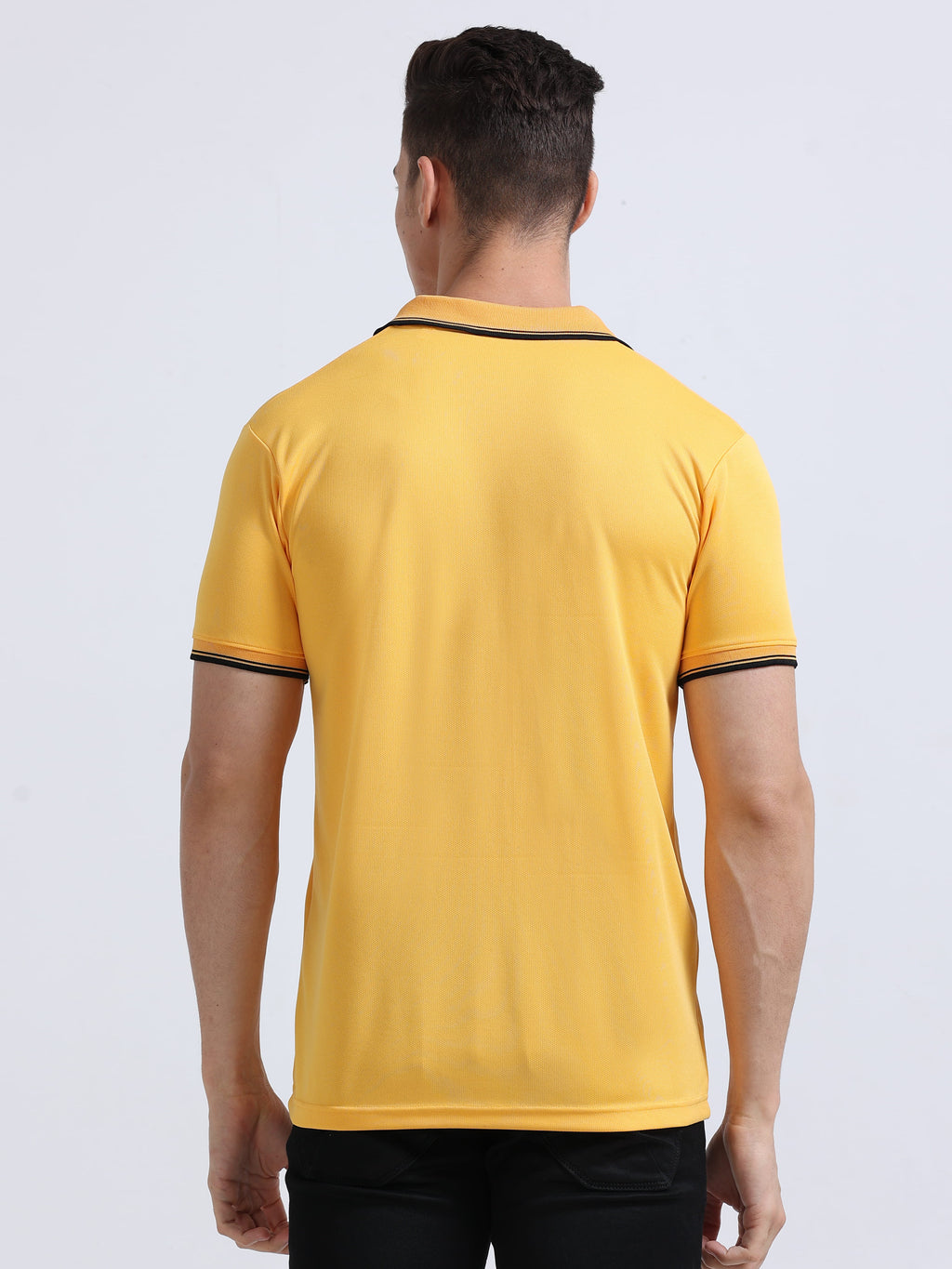back view of primoknit drift polo tshirt unisex for men Yellow