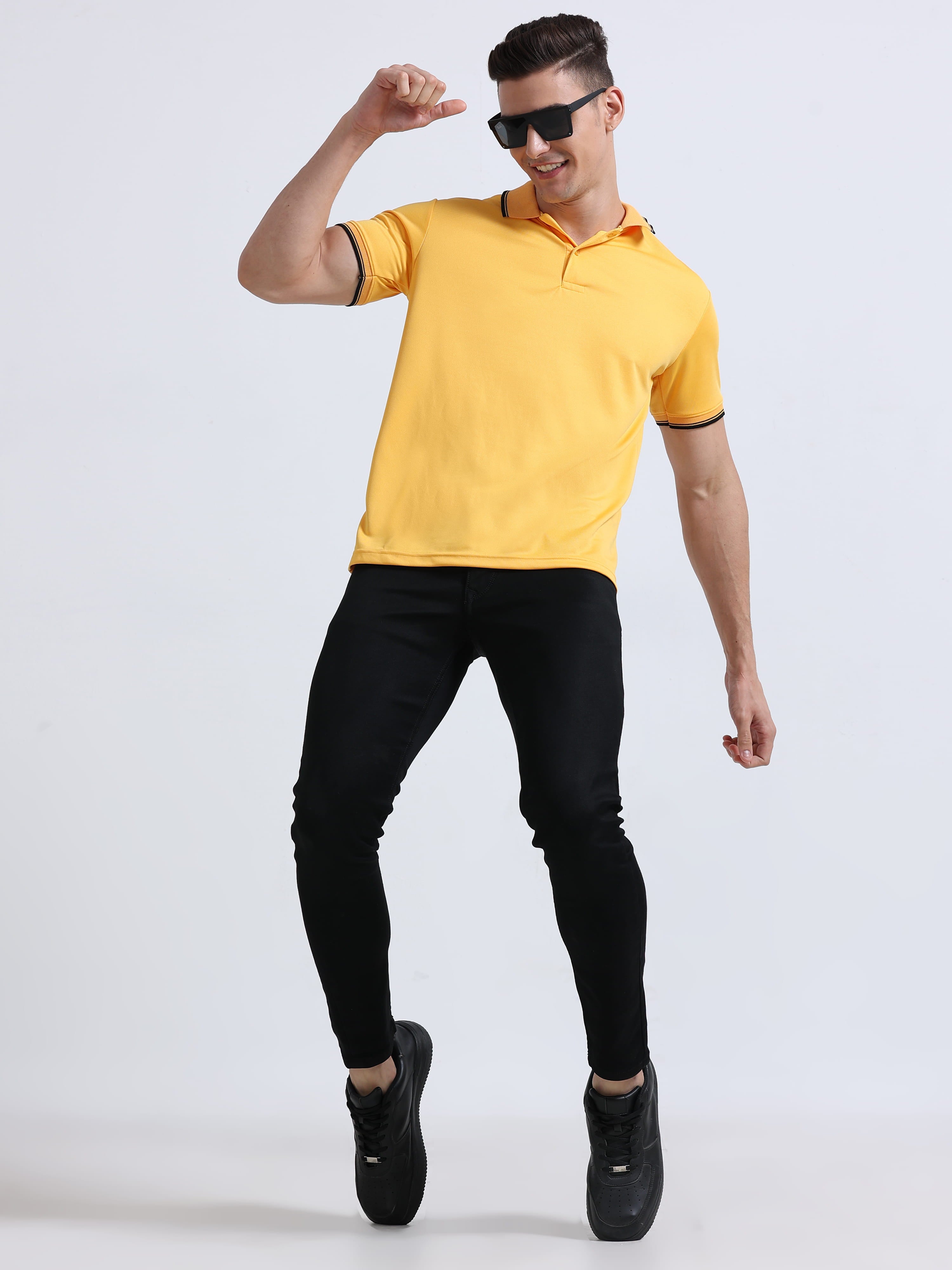 photo view of primoknit drift polo tshirt unisex for men Yellow