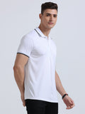 side view of primoknit drift polo tshirt unisex for men White