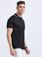 right side view of primoknit drift polo tshirt unisex for men Black