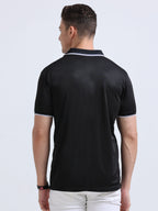 back view of primoknit drift polo tshirt unisex for men Black