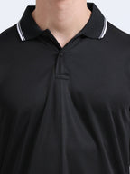 close view of primoknit drift polo tshirt unisex for men Black