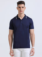 front view of primoknit drift polo tshirt unisex for men Navy Blue