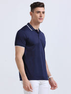 side view of primoknit drift polo tshirt unisex for men Navy Blue