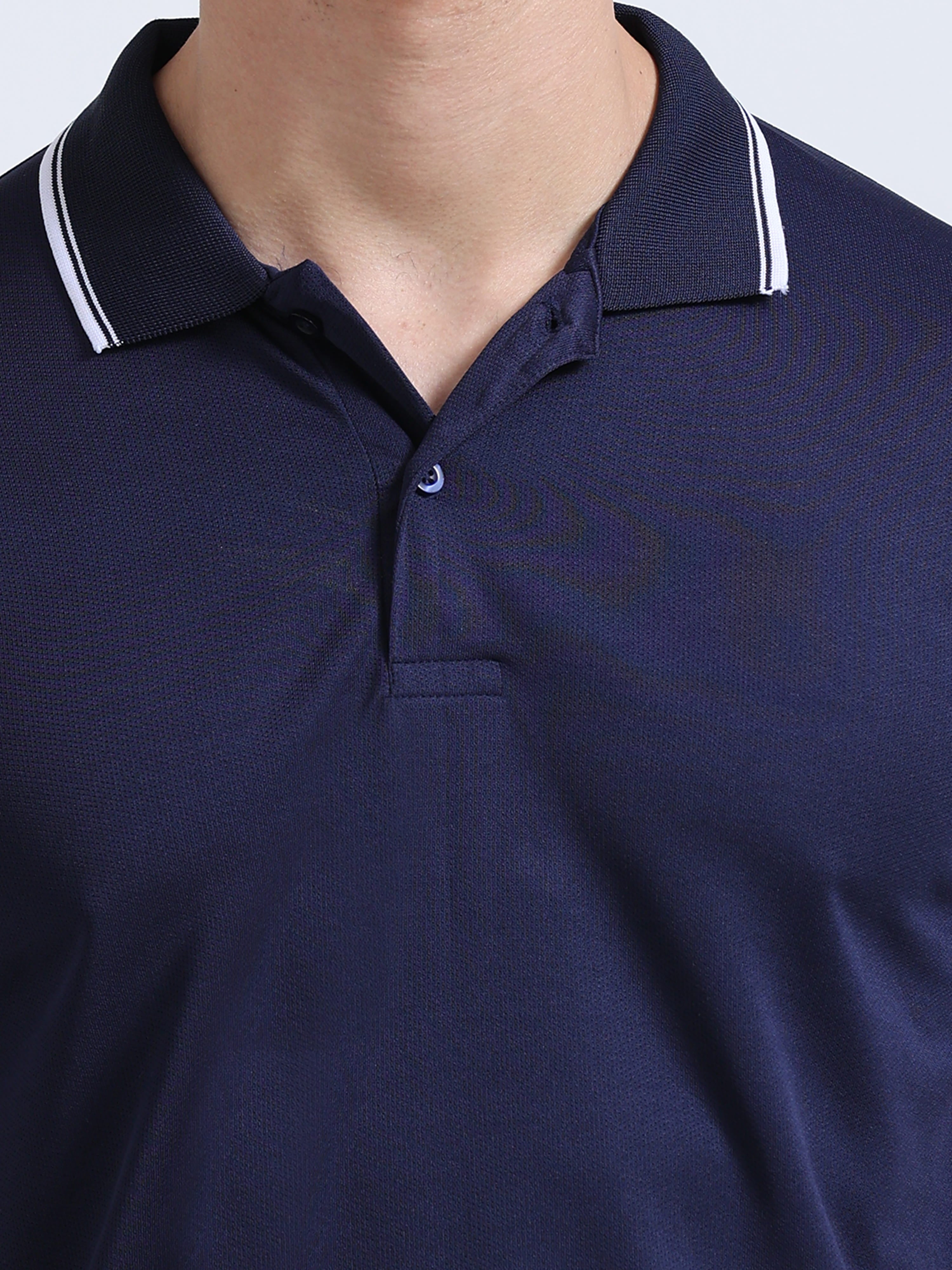 close view of primoknit drift polo tshirt unisex for men Navy Blue