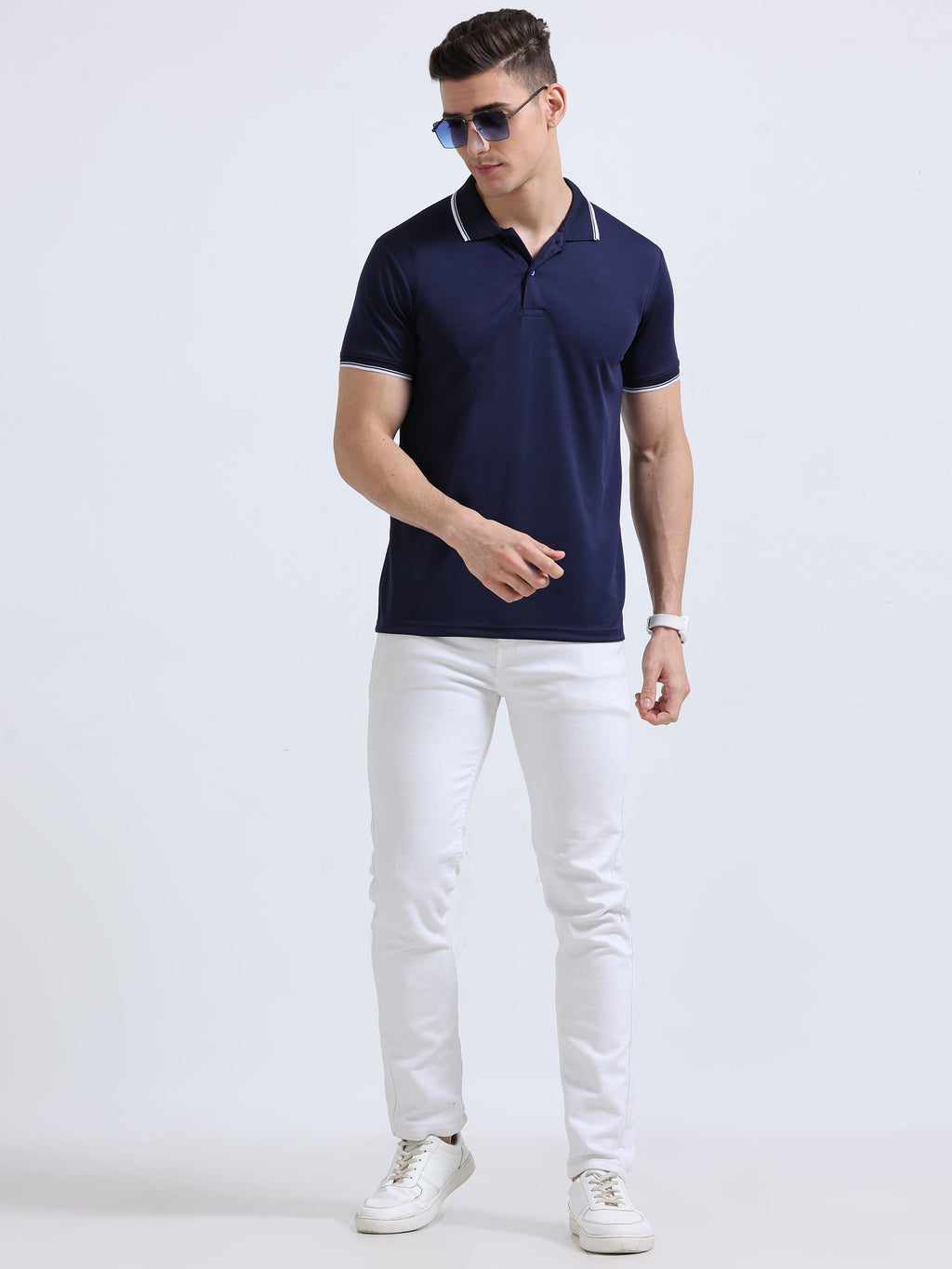 photo view of primoknit drift polo tshirt unisex for men Navy Blue