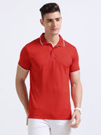 front view of primoknit drift polo tshirt unisex for men Red