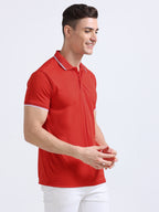 front side view of primoknit drift polo tshirt unisex for men Red