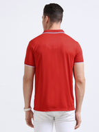 back view of primoknit drift polo tshirt unisex for men Red