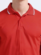close view of primoknit drift polo tshirt unisex for men Red