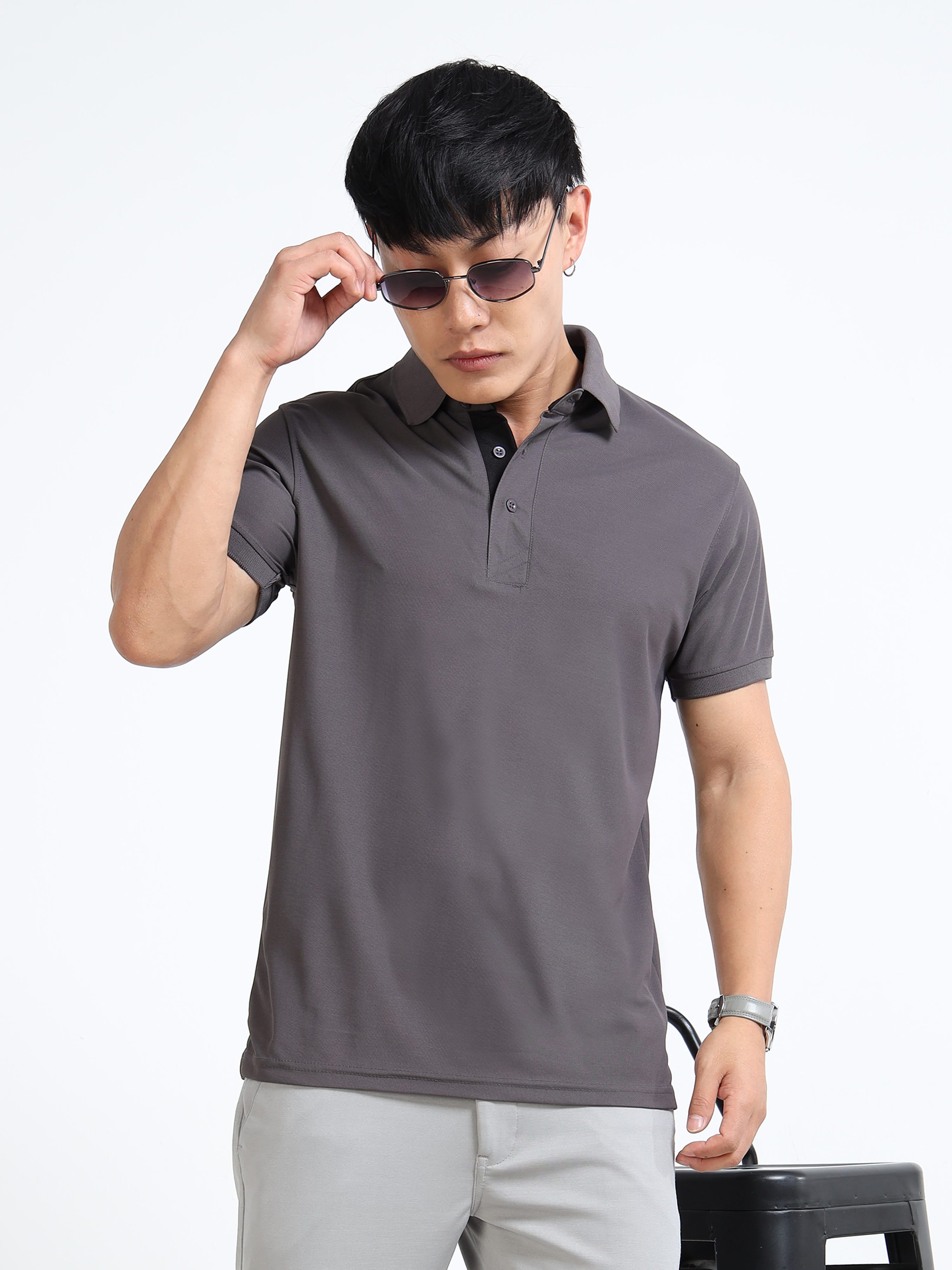 front photo view aeropiq polo tshirt for men Slate Grey