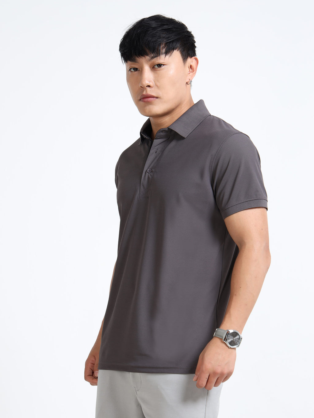 side view aeropiq polo tshirt for men Slate Grey