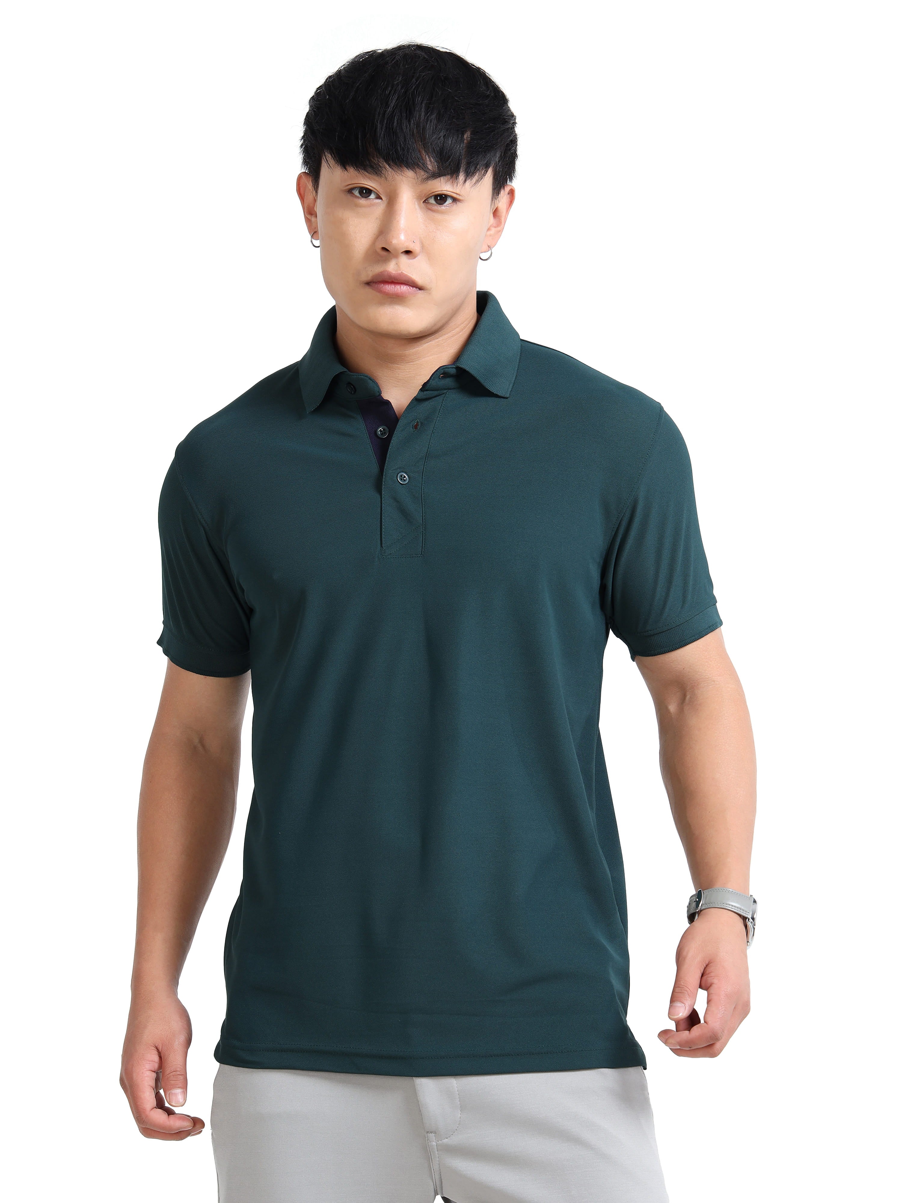 front view aeropiq polo tshirt for men Bottle Green