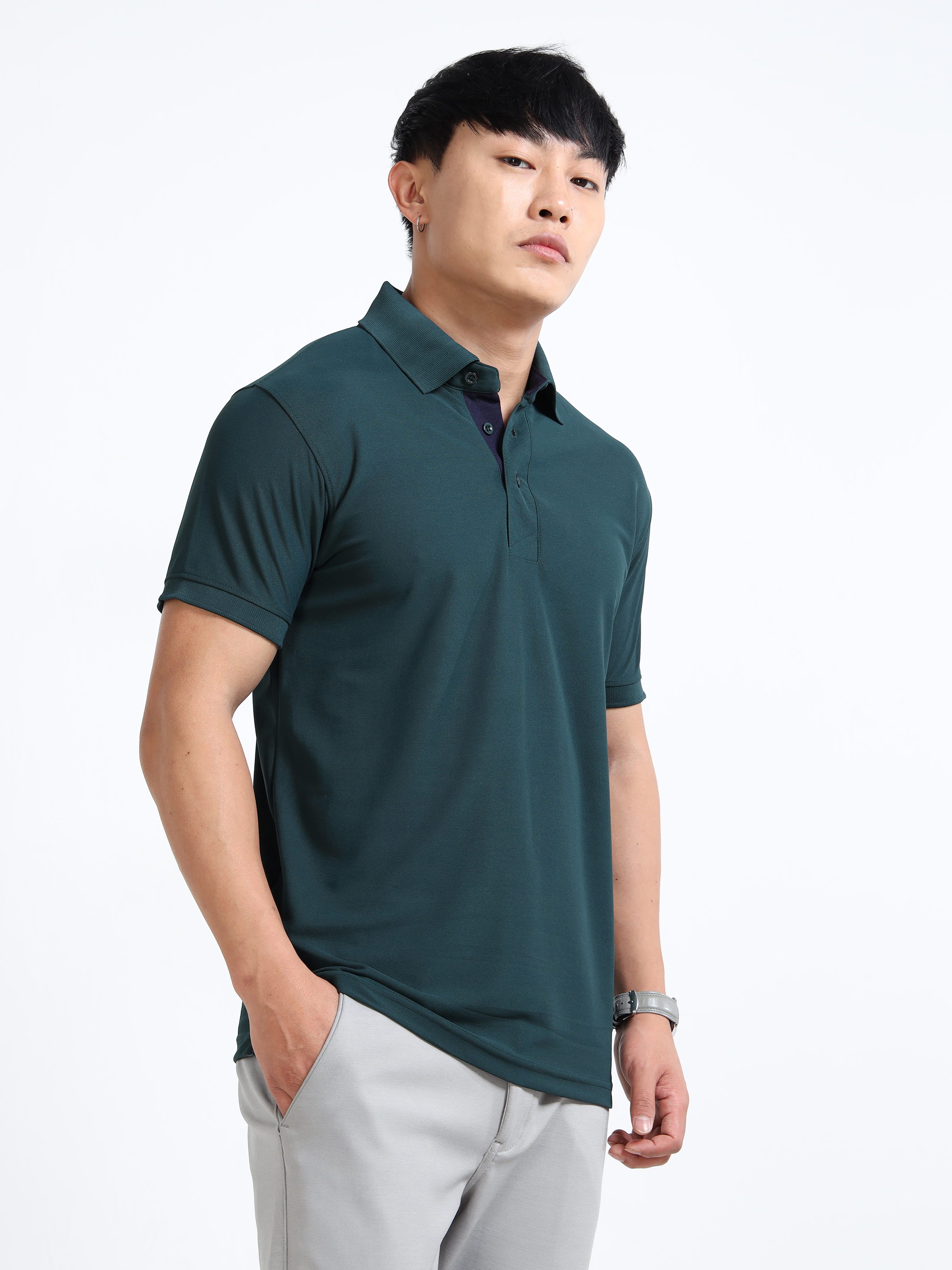 side view aeropiq polo tshirt for men Bottle Green
