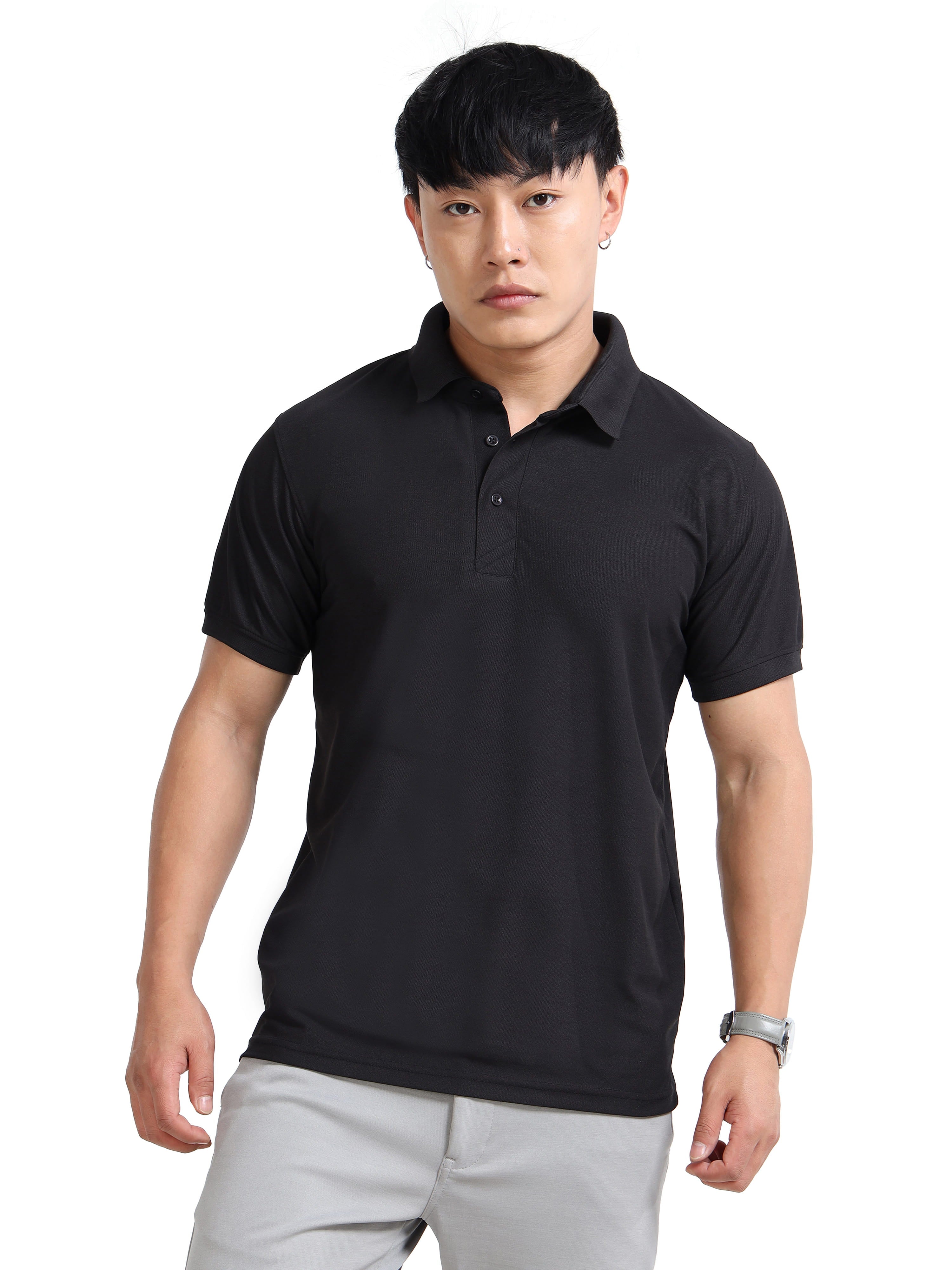 photo view aeropiq polo tshirt for men Black