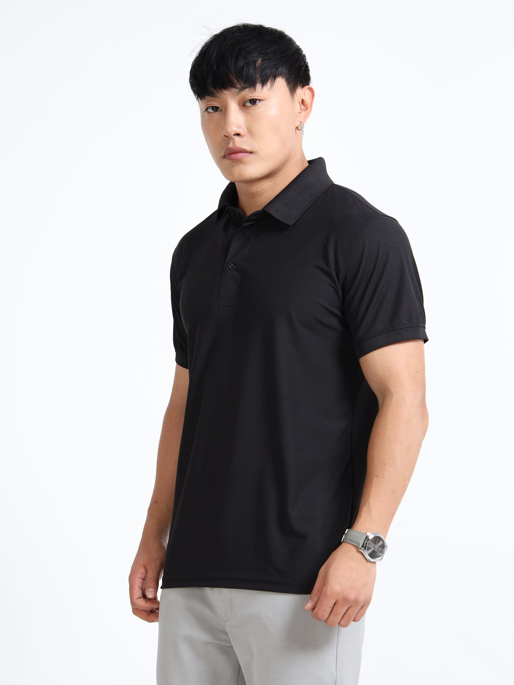 side view aeropiq polo tshirt for men Black