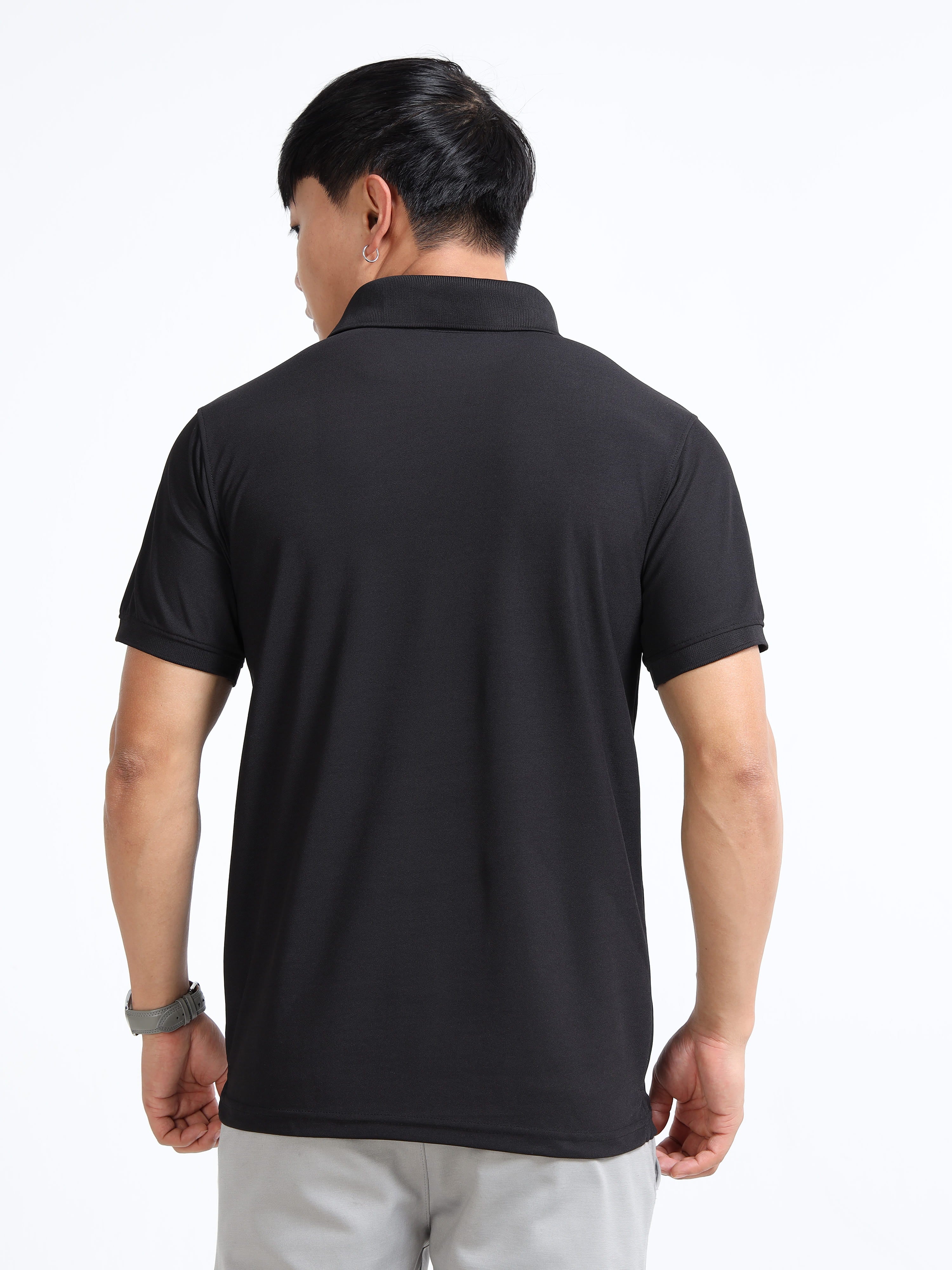 back view aeropiq polo tshirt for men Black