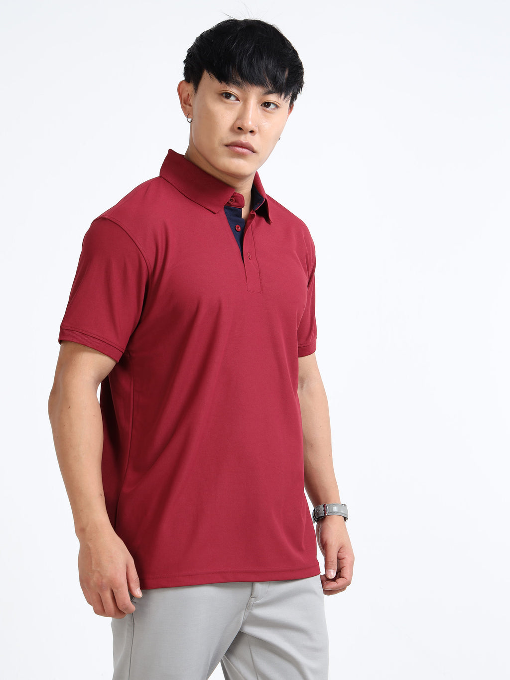 side view aeropiq polo tshirt for men Maroon