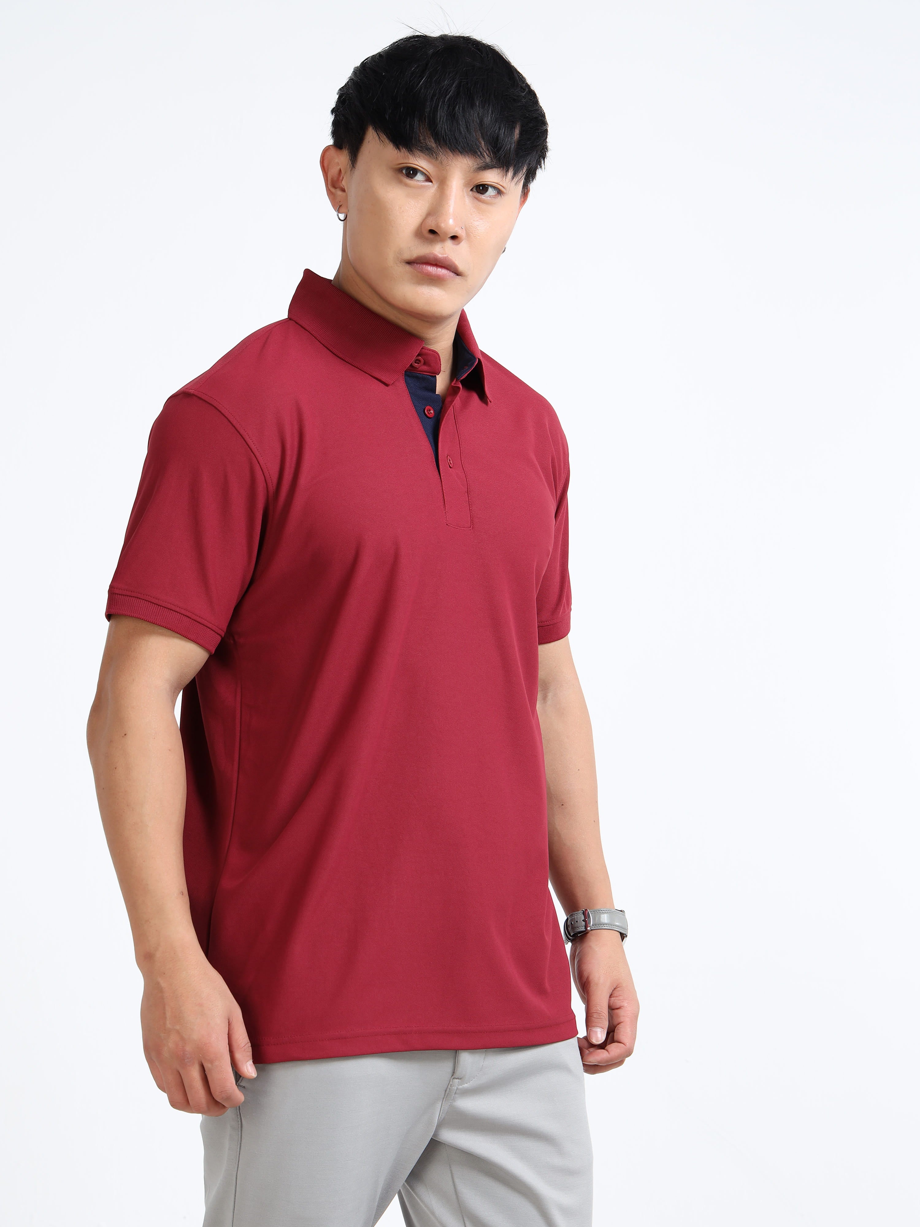 side view aeropiq polo tshirt for men Maroon