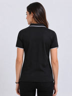 back view of primoknit drift polo tshirt unisex for women Black