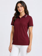 side view of primoknit drift polo tshirt unisex for women Maroon