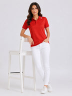 photo view of primoknit drift polo tshirt unisex for women Red