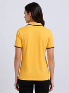 back view of primoknit drift polo tshirt unisex for women Yellow