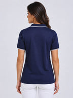 back view of primoknit drift polo tshirt unisex for women Navy Blue