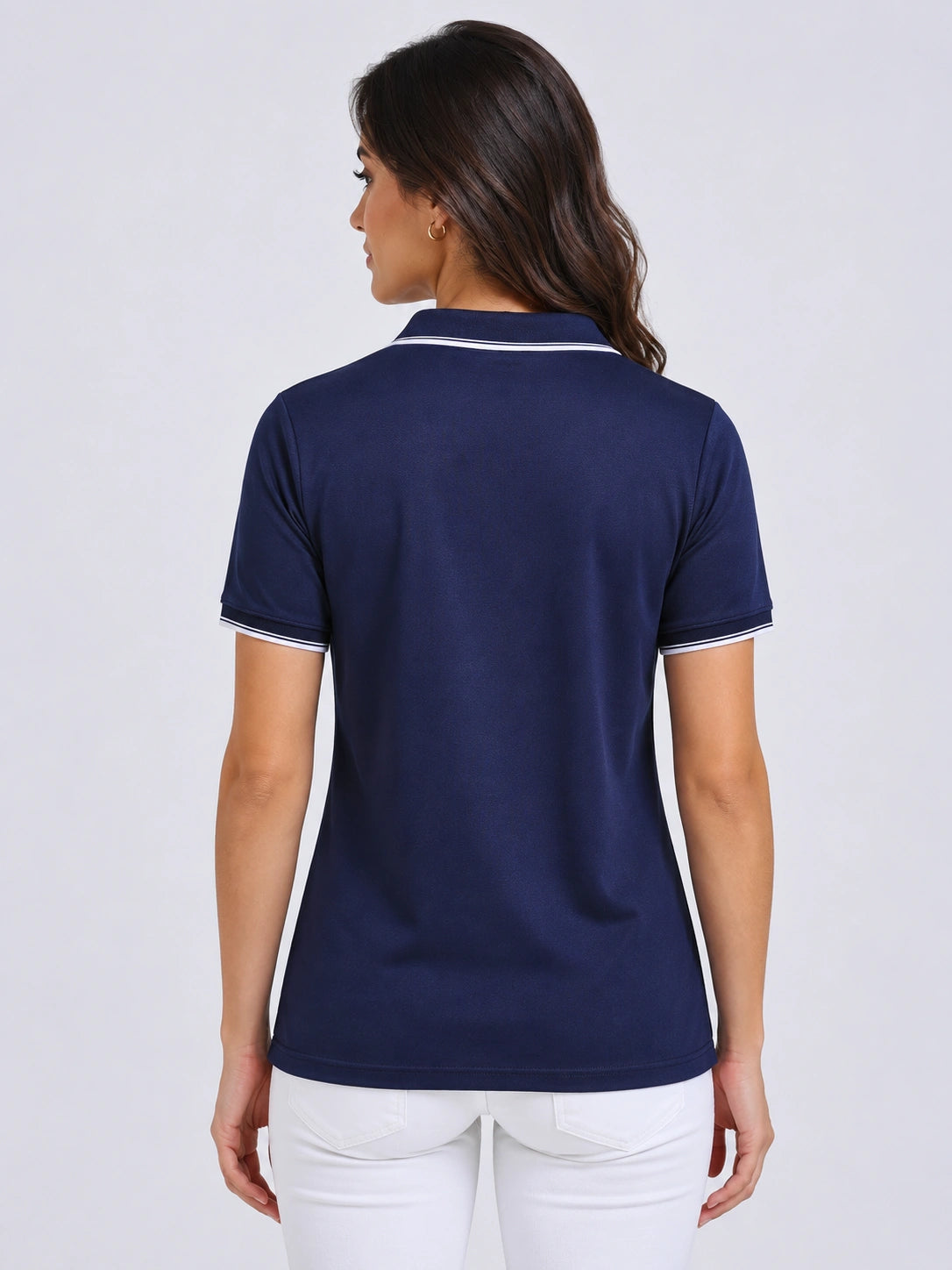 back view of primoknit drift polo tshirt unisex for women Navy Blue
