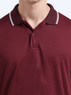 close view of primoknit drift polo tshirt unisex for men Maroon