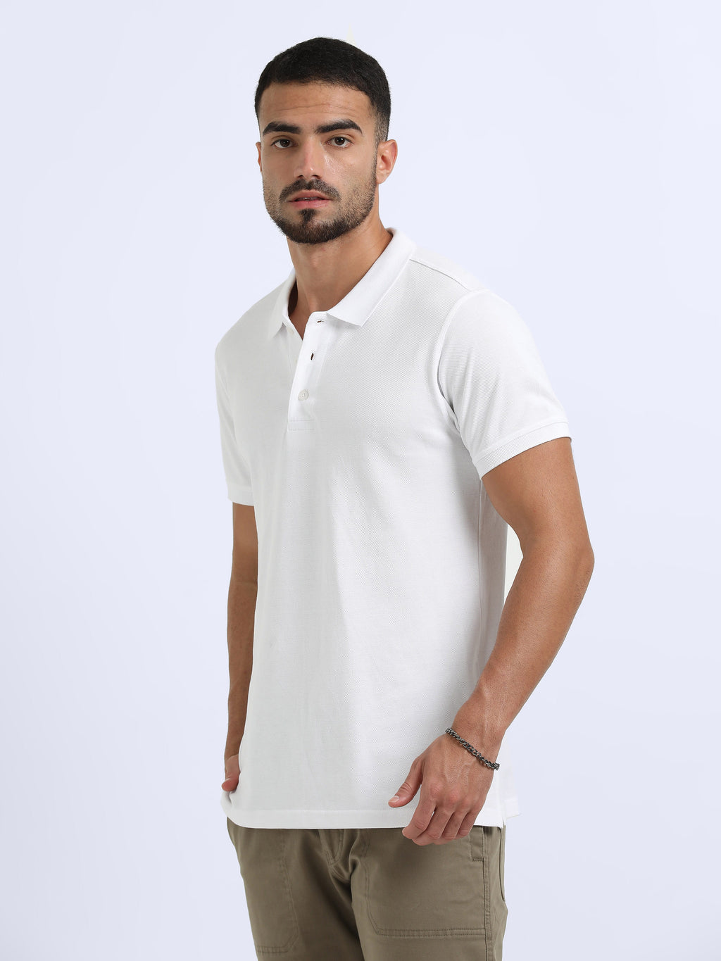 side view organic cotton polo tshirt for men White