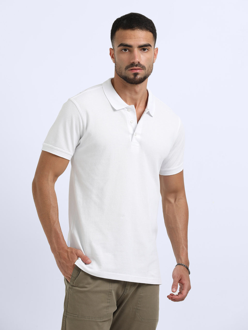 front side view organic cotton polo tshirt for men White