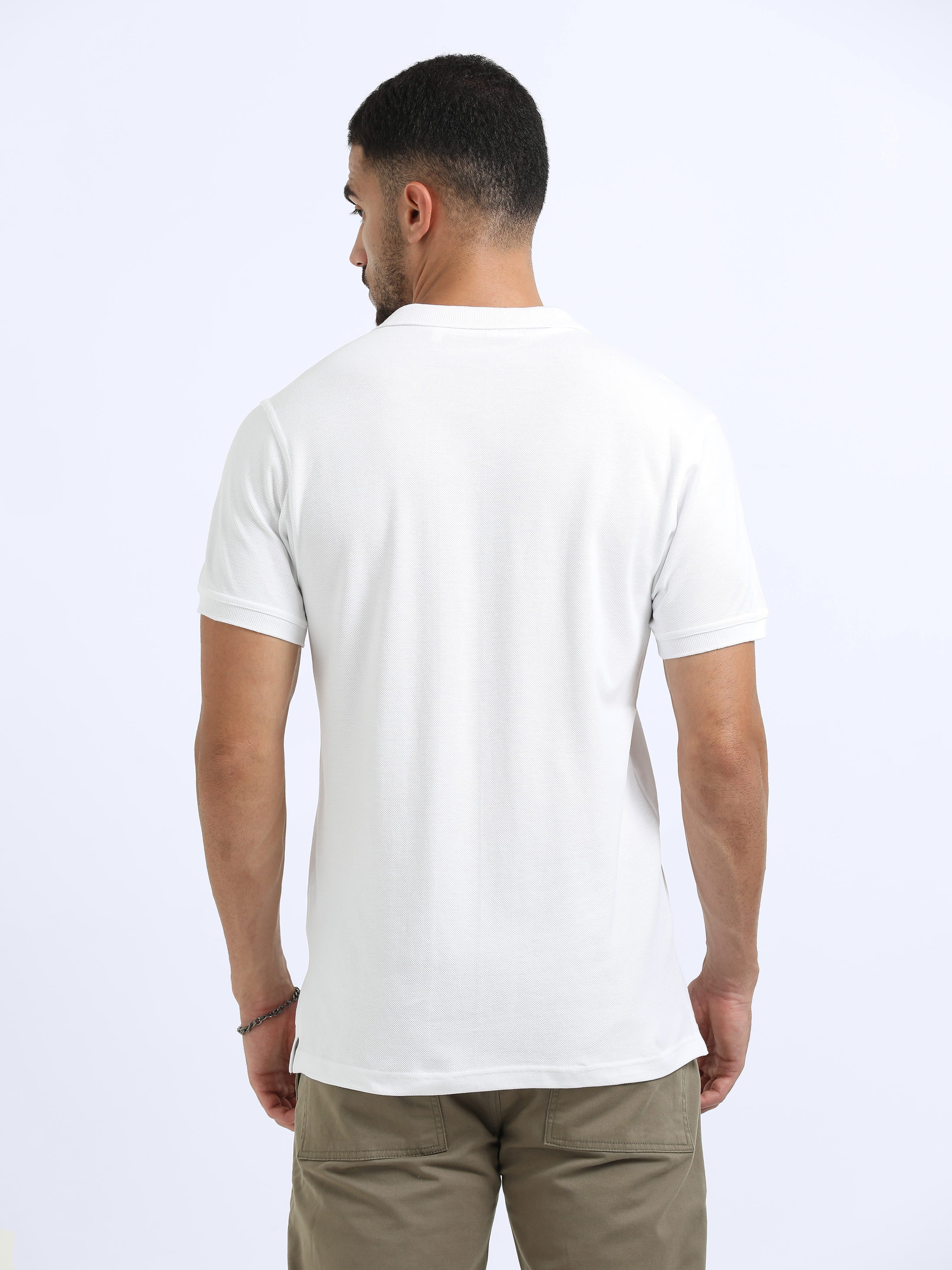 back view organic cotton polo tshirt for men White