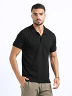 front side view organic cotton polo tshirt for men Black
