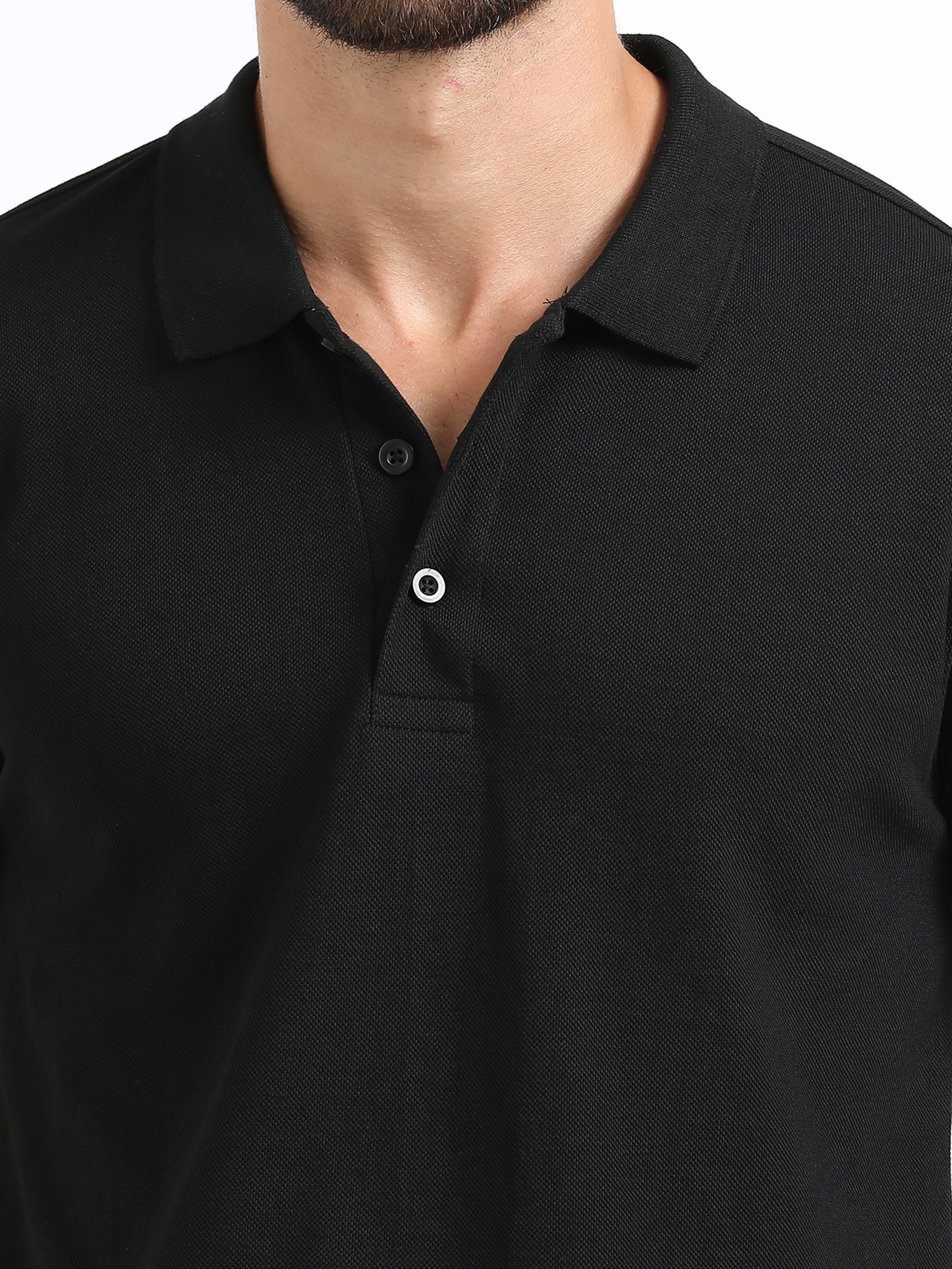 close view organic cotton polo tshirt for men Black