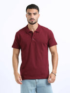 front view organic cotton polo tshirt for men Maroon