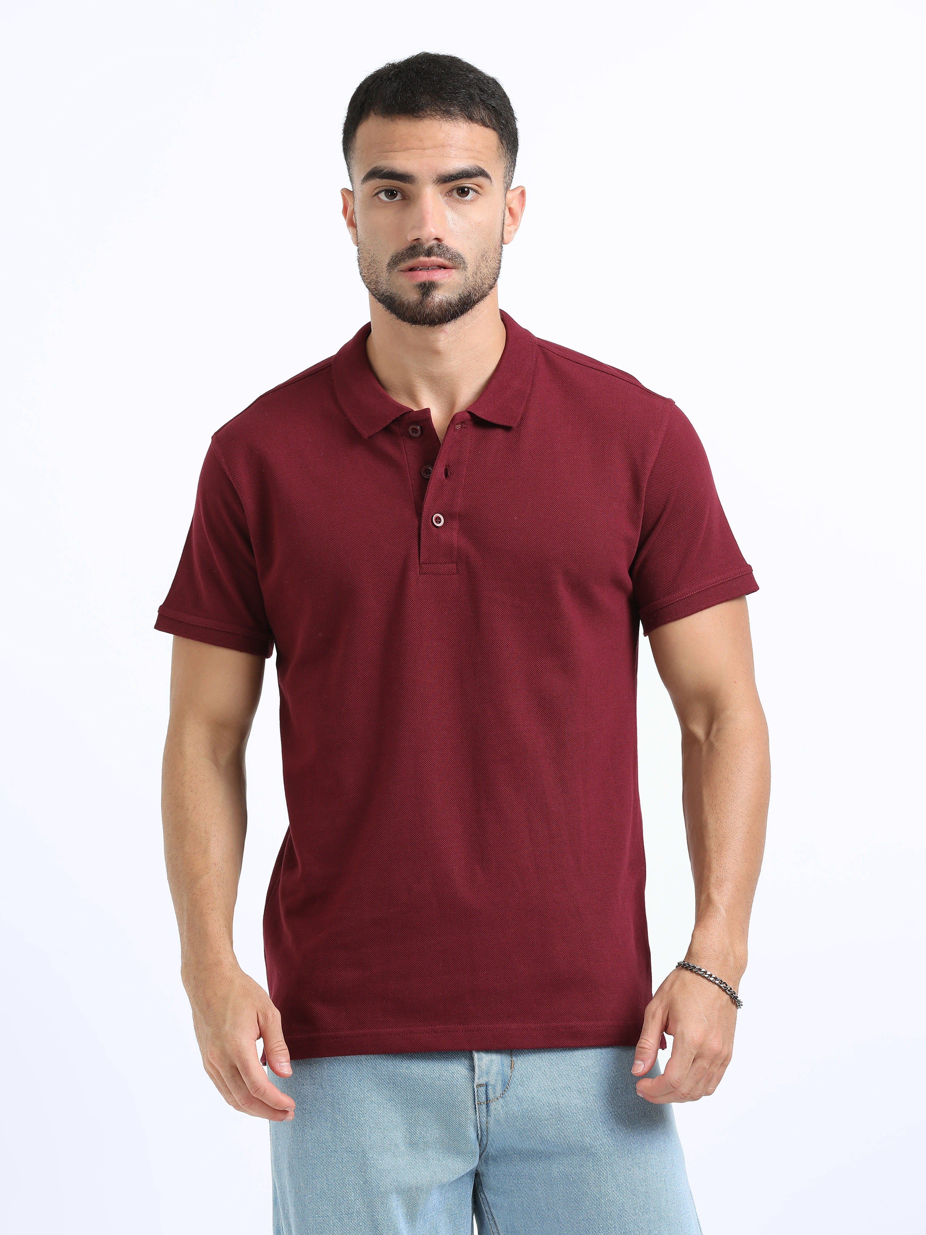 front view organic cotton polo tshirt for men Maroon