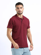 front side view organic cotton polo tshirt for men Maroon
