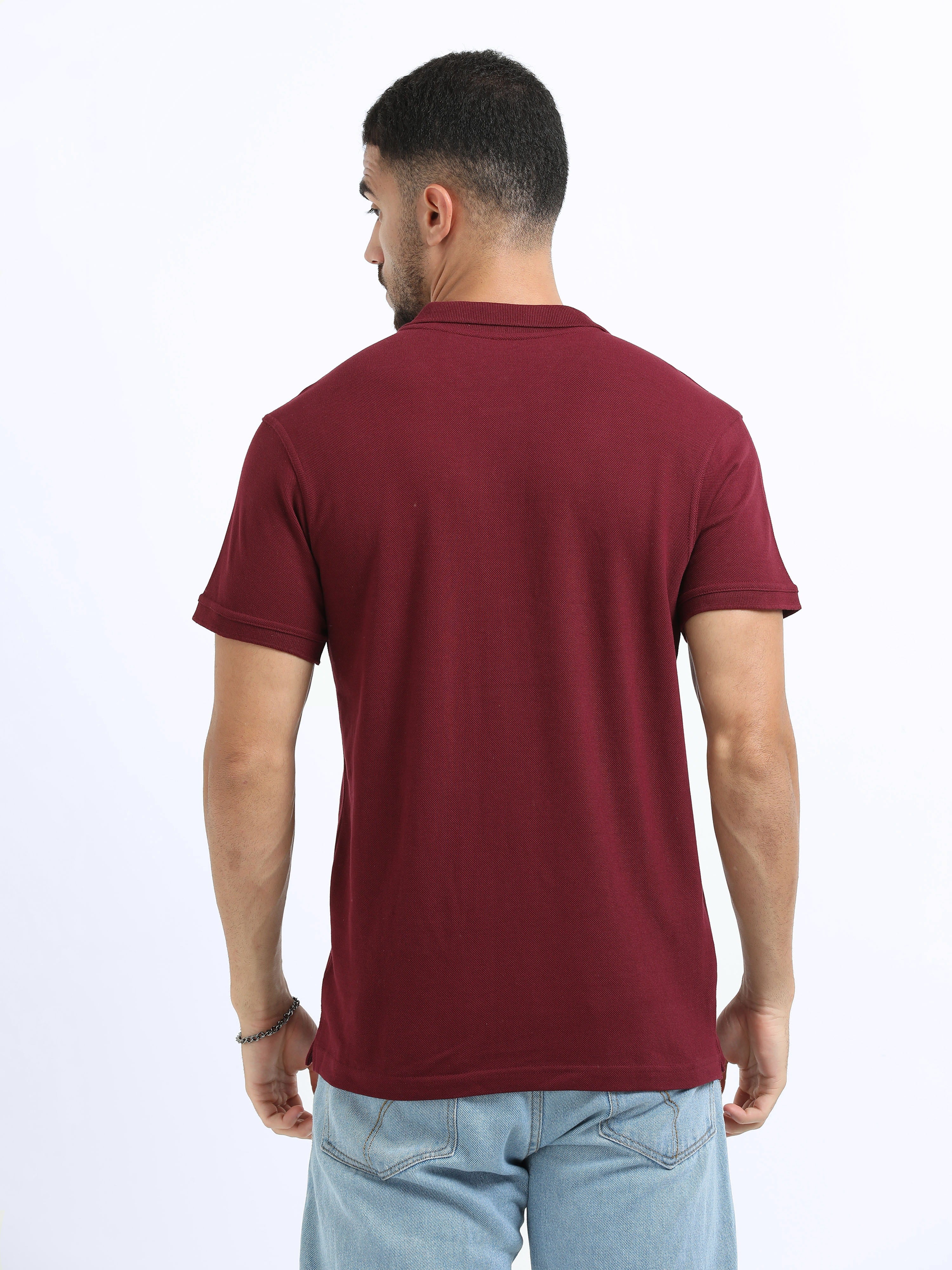 back view organic cotton polo tshirt for men Maroon