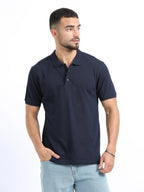 front view organic cotton polo tshirt for men Navy Blue