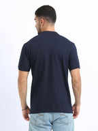 back view organic cotton polo tshirt for men Navy Blue