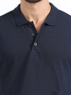 close view organic cotton polo tshirt for men Navy Blue