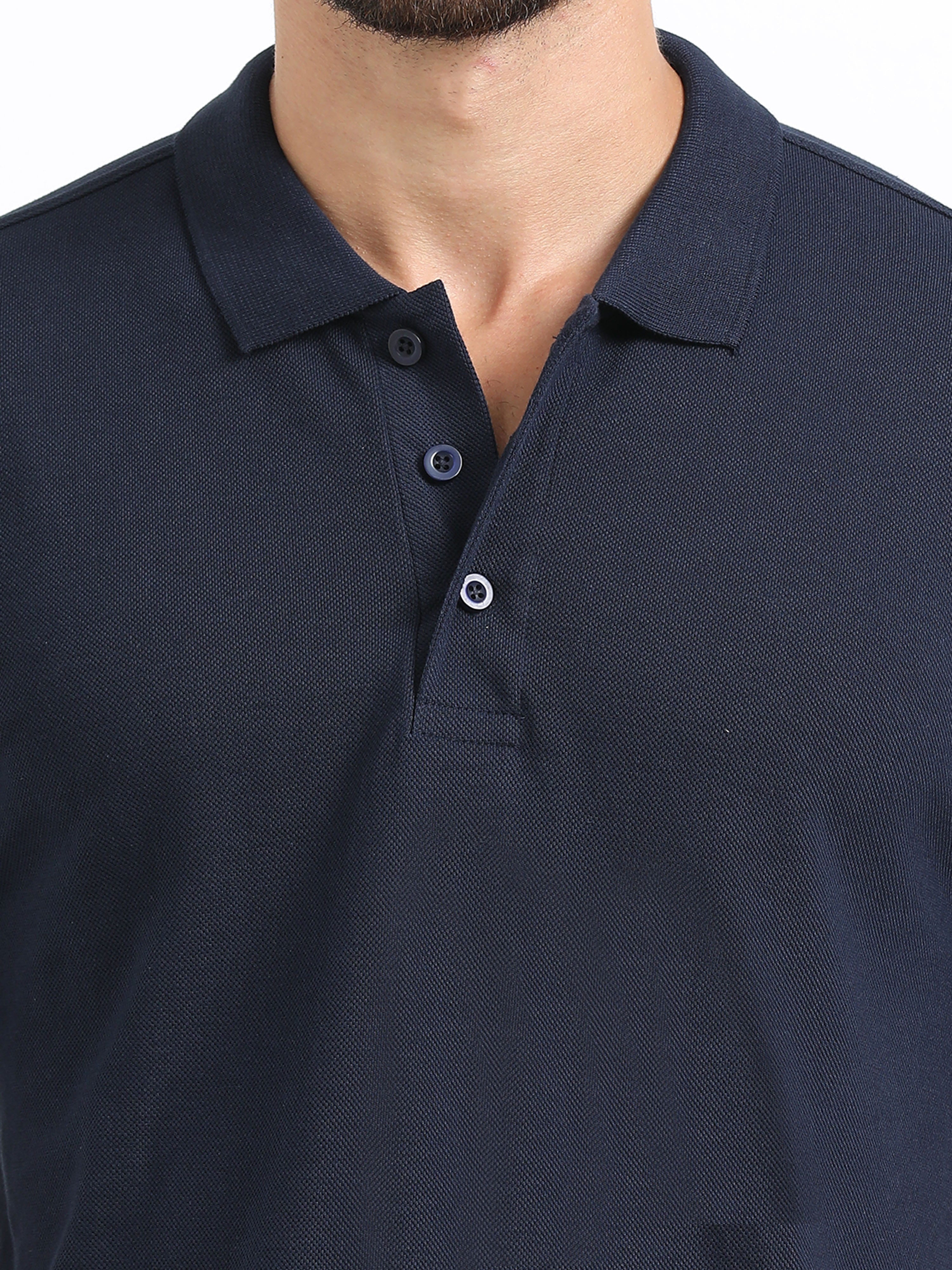 close view organic cotton polo tshirt for men Navy Blue