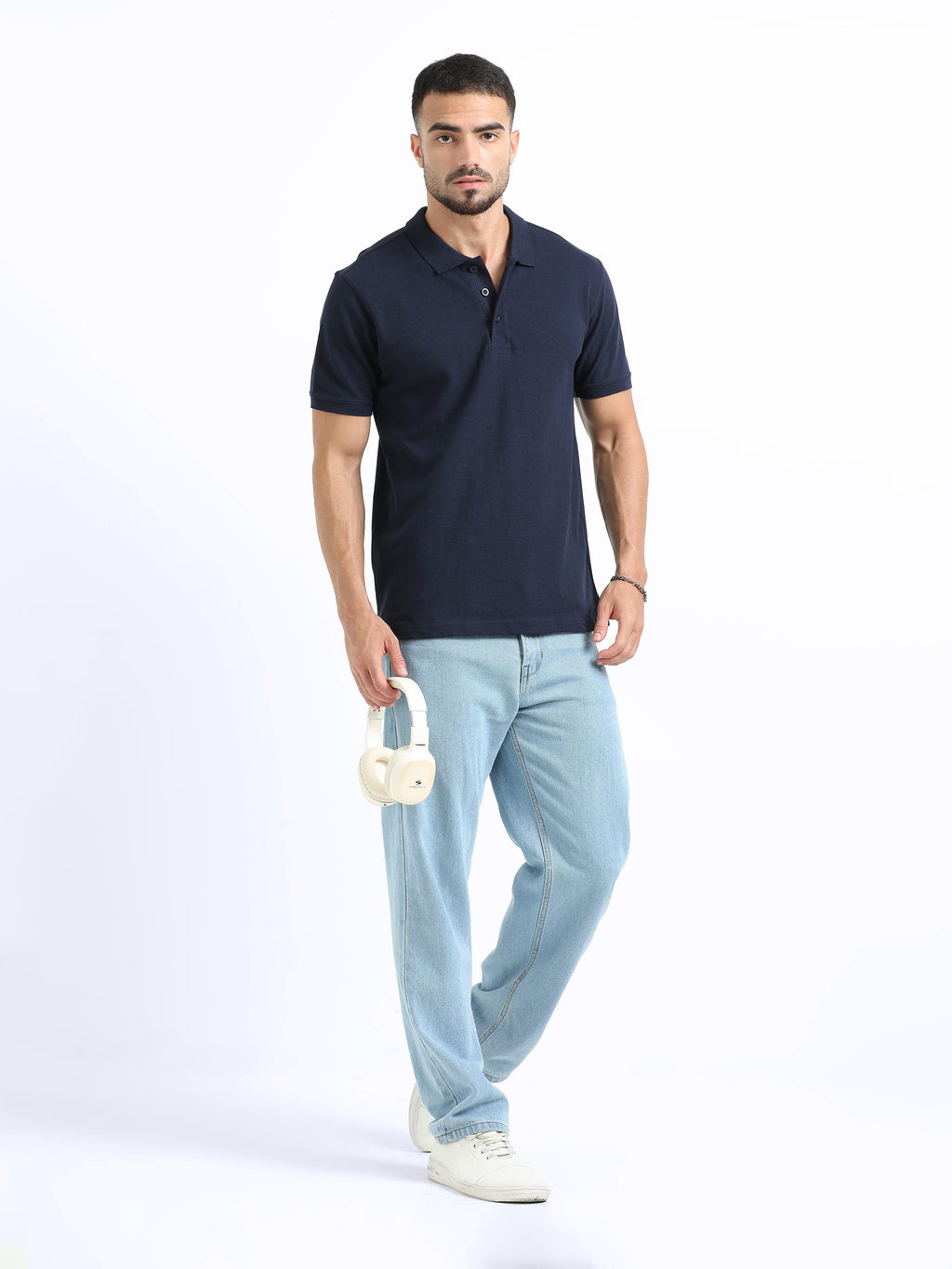 photo view organic cotton polo tshirt for men Navy Blue