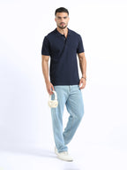 photo view organic cotton polo tshirt for men Navy Blue