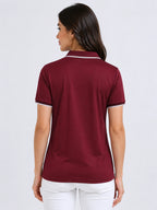 back view of primoknit drift polo tshirt unisex for women Maroon