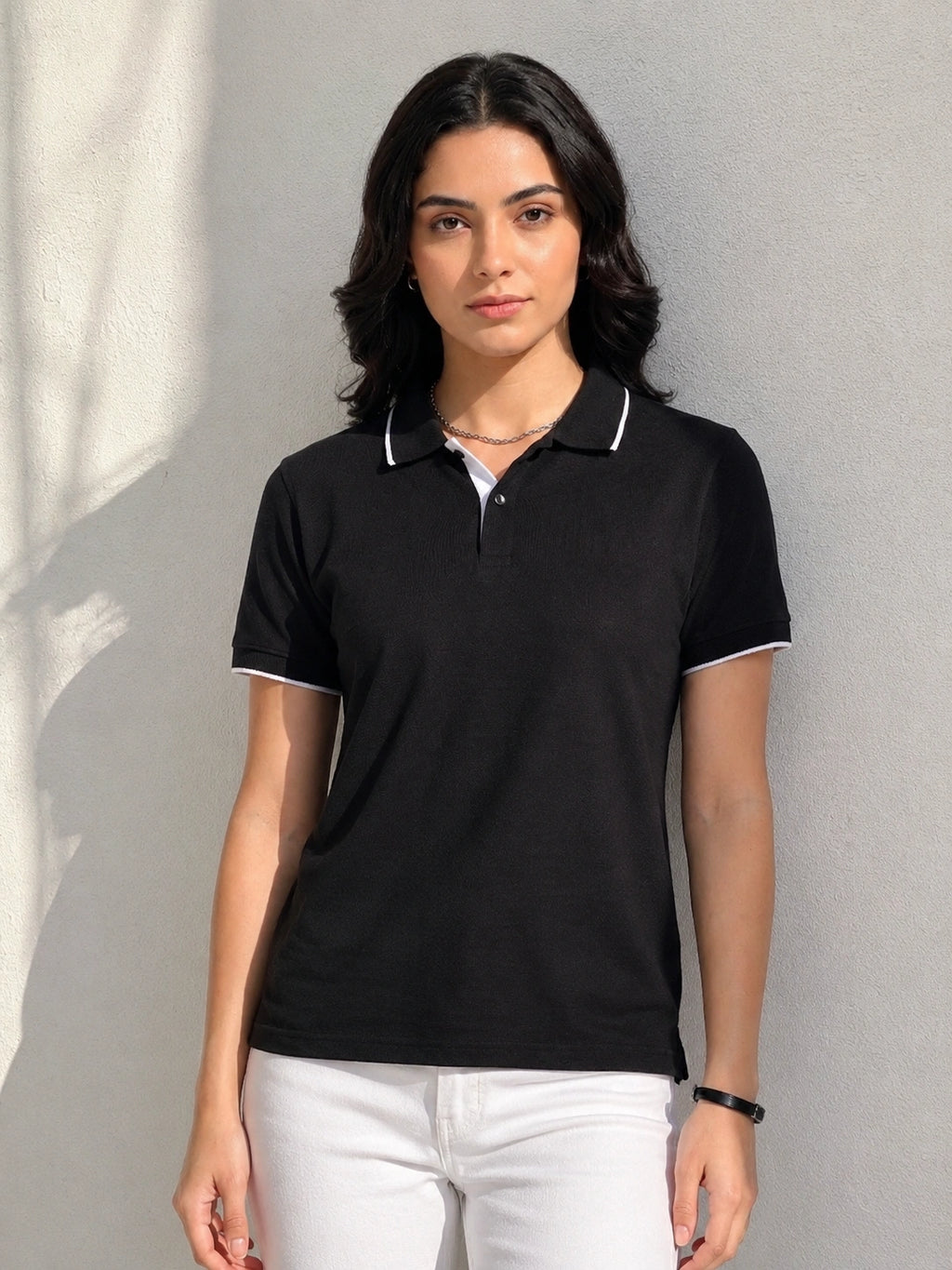 photo view eco blend polo tshirt unisex for women Black