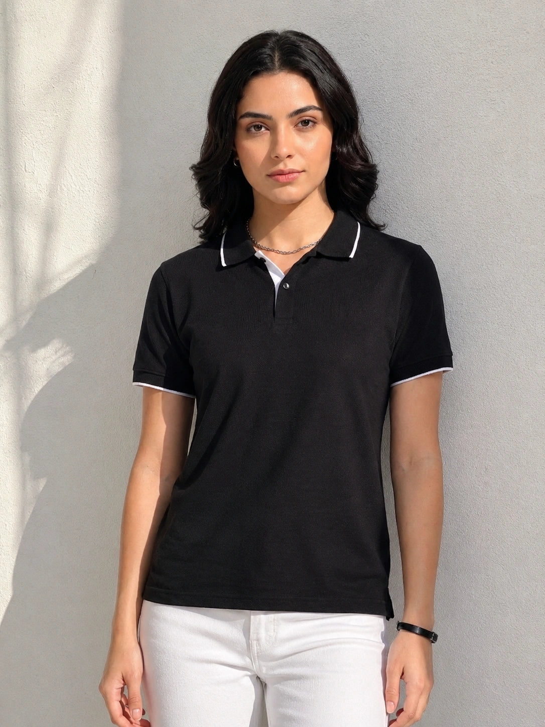 photo view eco blend polo tshirt unisex for women Black